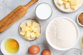 Ingredients for baking on concrete background