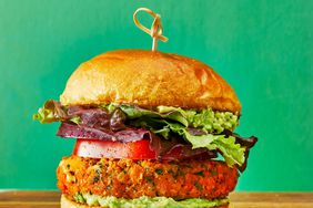 Chickpea Veggie Burger on a cutting board
