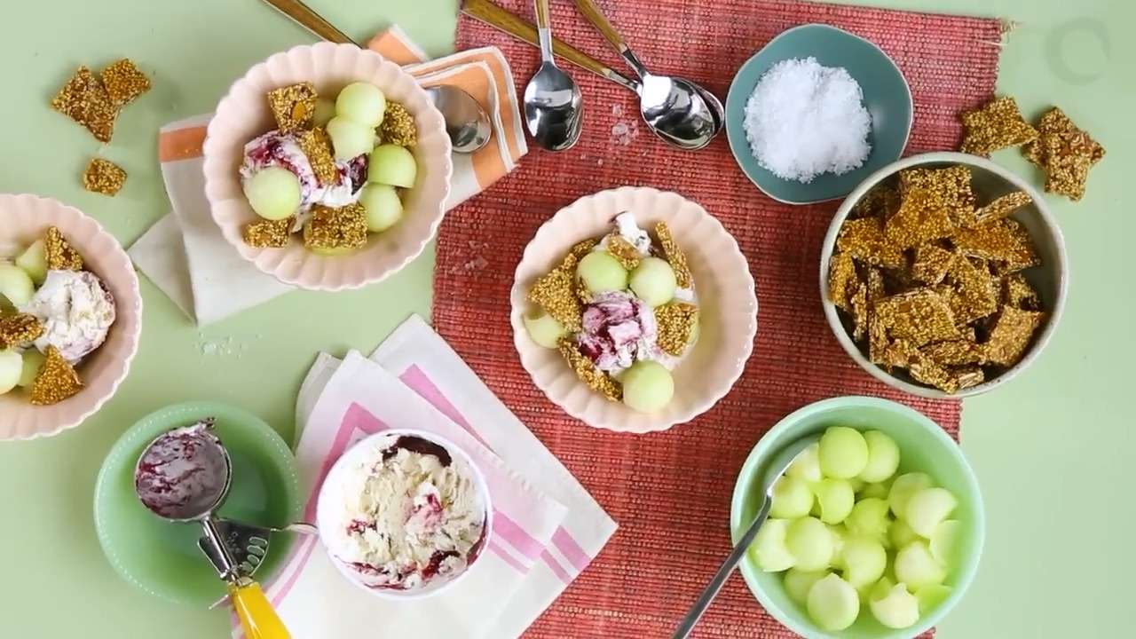 Honeydew and Blackberry Ice Cream Sundaes