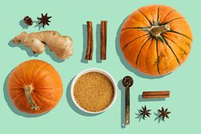 Overhead Shot of Ingredients for Making Pumpkin Pie Spice at Home, Including Cinnamon, Ginger, Nutmeg, Cloves, and Allspice