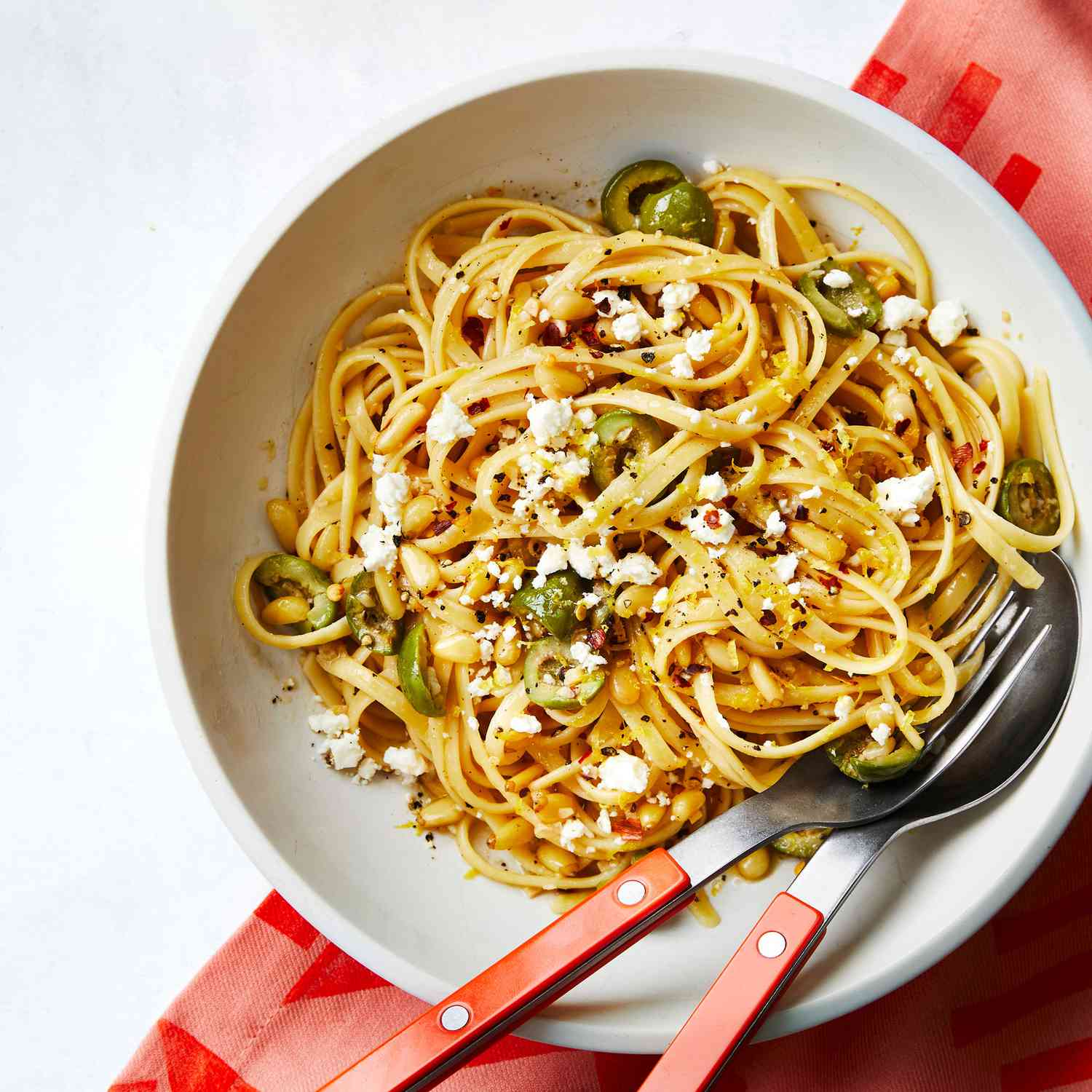 Lemony Linguine with Olives and Feta